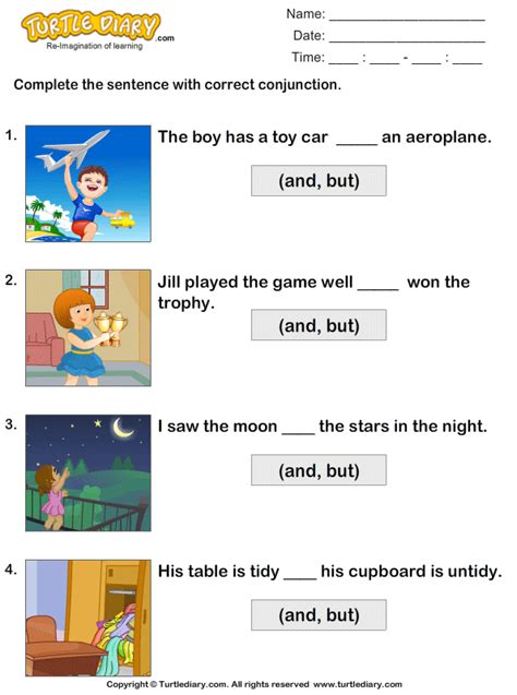 Choose The Correct Conjunction Worksheet Turtle Diary