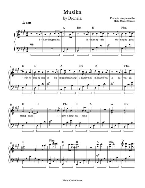 Dionela Musika Piano Sheet Music Partition Musicale By Mels Music