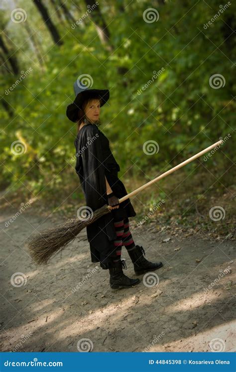 Halloween Witch with Broomstick Stock Photo - Image of pretty, broom: 44845398