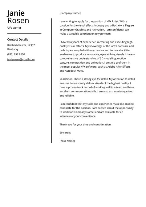 Vfx Artist Cover Letter Examples And Guide