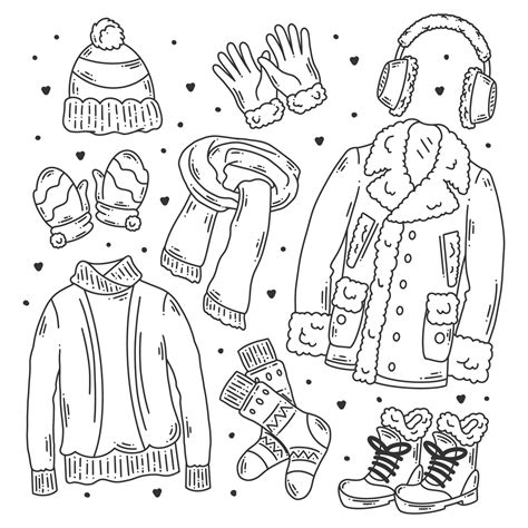 Hand Drawn Set Of Winter Clothes And Essentials Doodle Coloring