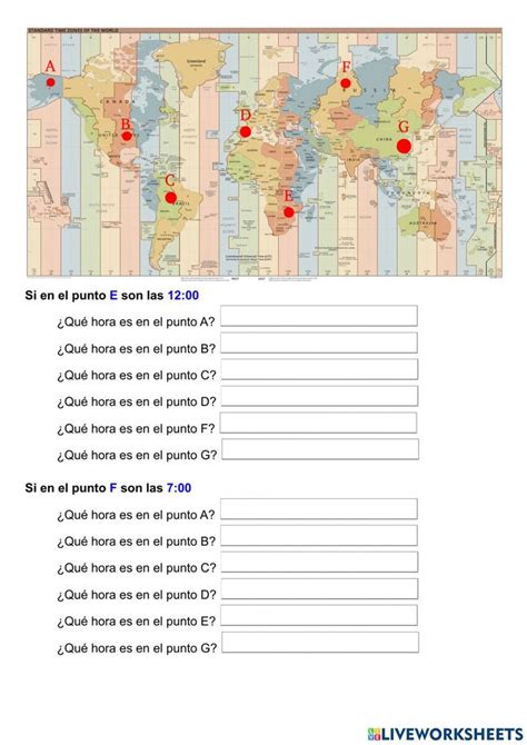 Husos horarios worksheet for 1º ESO Husos horarios Enseñanza de la