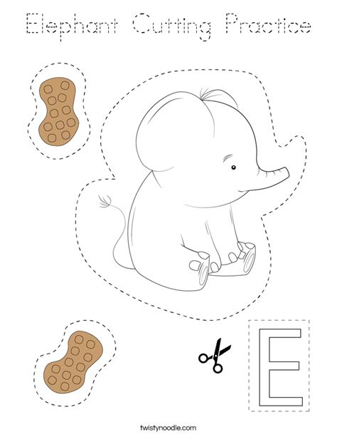 Elephant Cutting Practice Coloring Page Tracing Twisty Noodle