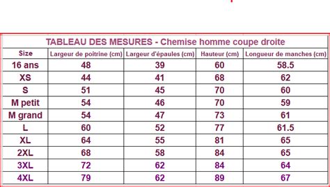 Tableau De Mesures Homme PDF 50 OFF Acervonet Br