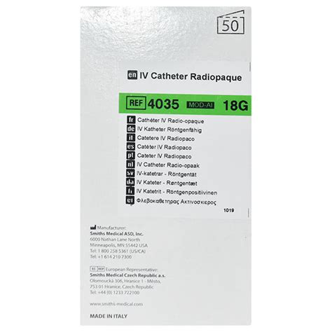 Buy Smith Nephew Jelco IV Catheter Radiopaque 18G REF 4035 50 S