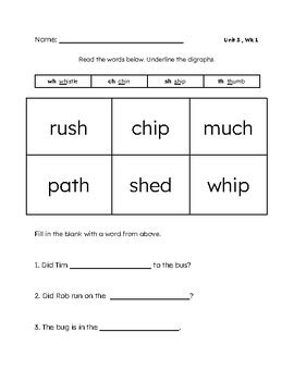 Fundations Aligned First Grade Marking Words For Unit 3 Week 1 Digraphs