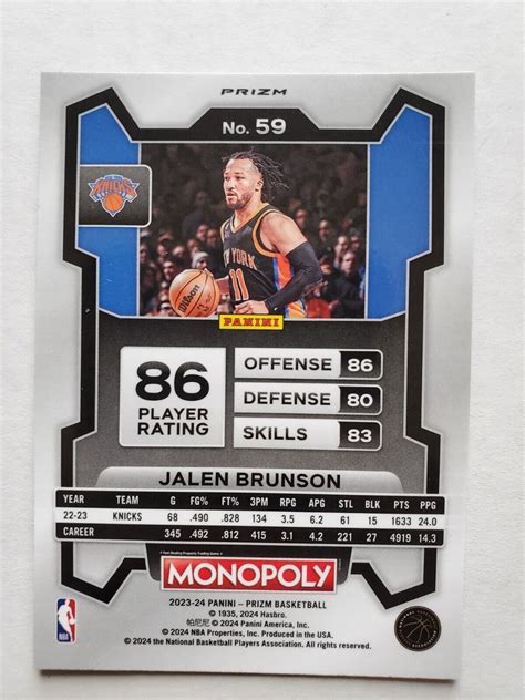 Panini Prizm Monopoly Jalen Brunson Purple Wave Ebay