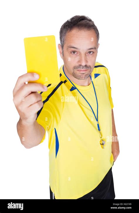 Soccer Referee Showing Yellow Card Stock Photo - Alamy