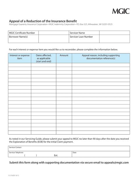 Fillable Online Appeal Of A Reduction Of The Insurance Benefit Mgic