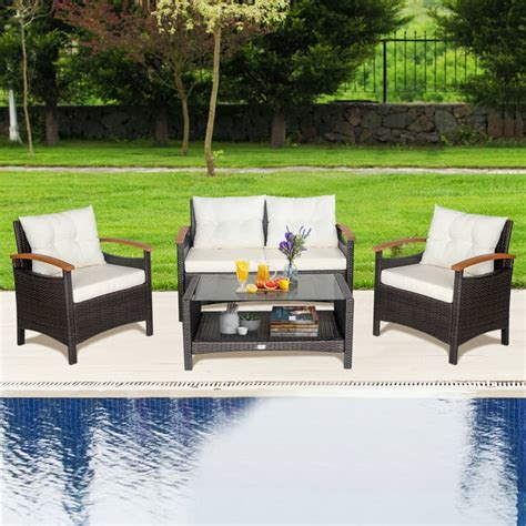 Gymax Outdoor Weather Resistant 4pcs Patio Porch Conversation Set