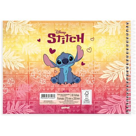 Caderno Cartografia E Desenho Capa Dura Folhas Disney Stitch Spiral