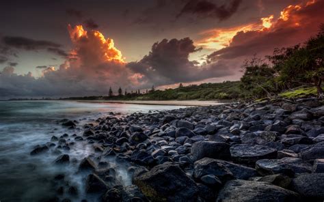 Wallpaper Sinar Matahari Pohon Pemandangan Matahari Terbenam Laut