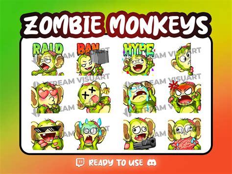 Zombie Monkeys Twitch Emotes Pack X Undead Primates Funny Horror Game