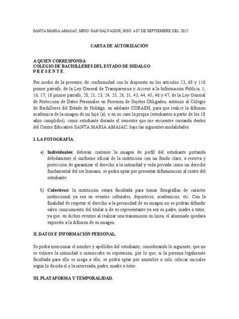 Carta De Autorizacion Para Uso De Imagen Juridico Pdf Privacidad Medios De Comunicación