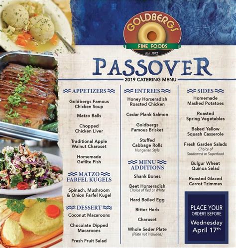 Passover 2019 Catering Menu Goldbergs Fine Foods