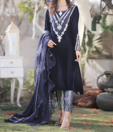 Very Stylish Navy Blue Dress Design Dark Blue Kurti Frock Suit Design