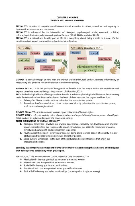 Gender And Human Sexuality Handouts Quarter 1 Health 8 Gender And