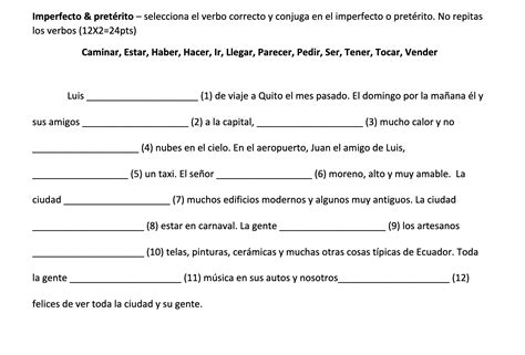 Solved Imperfecto Preterito Selecciona El Verbo Correcto Y