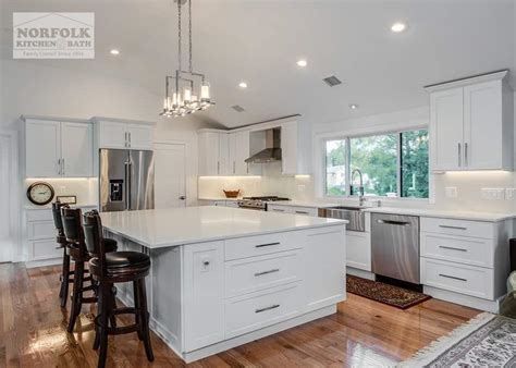 White Shaker Kitchen With Large Island - Waltham, MA