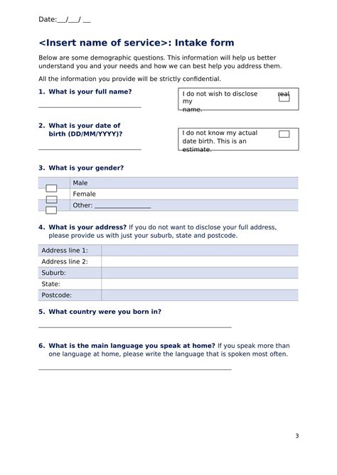 Free Printable Client Intake Form Templates Word Pdf Excel Example