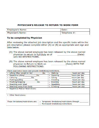 Template For Return To Work From Doctor