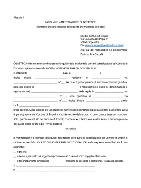 Compilabile Online FAC SIMILE MANIFESTAZIONE DI INTERESSE Fax