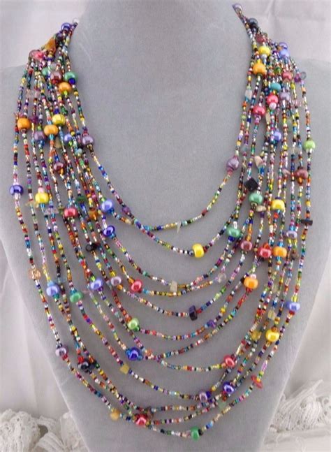 Multi Colored Czech Glass Bead Necklace Layered Cascading Fashion