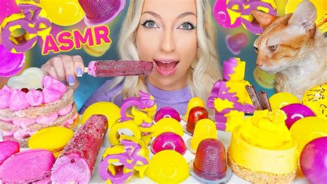 Asmr Eating Purple And Yellow Food Chocolate Ice Cream Jelly 컬러 젤리 음식 Cake Macaroons