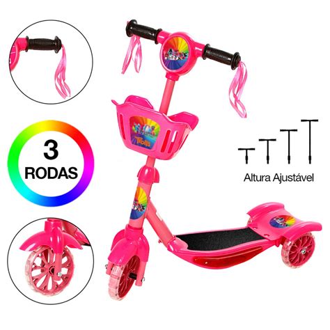 Brinquedo Infantil Patinete Scooter Rodas Cesta Luz E Som Rosa