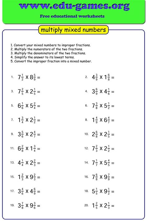 Multiply Fractions And Mixed Numbers Worksheets