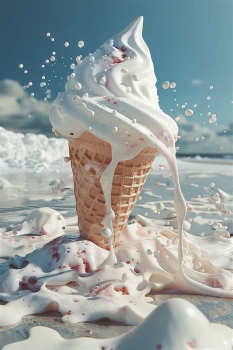 Melting Ice Cream Splash Icecream Melt Flow Dripping Yogurt Melting