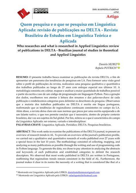 Pdf Quem Pesquisa E O Que Se Pesquisa Em Lingu Stica Aplicada