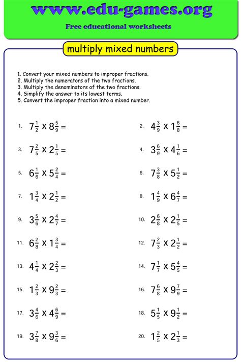 Multiplying Fractions And Mixed Numbers Worksheets