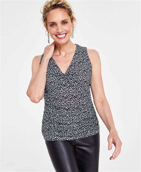 Inc International Concepts Womens Printed Knot Front Sleeveless Top Created For Macys Macys