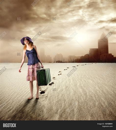 Girl Suitcase Walking Image Photo Free Trial Bigstock