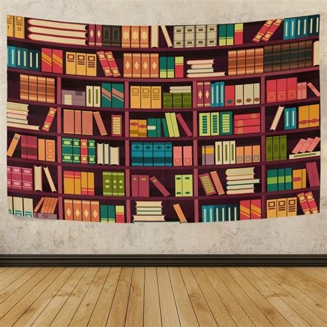 Tapestry Wall Hanging Retro Bookshelf Bookcase Tapestry Polyester