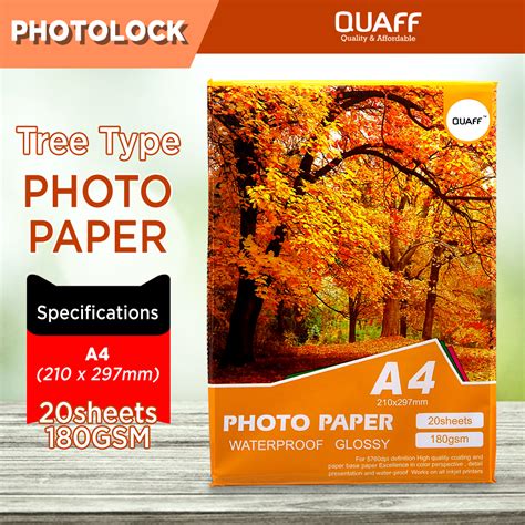 QUAFF Tree Type Glossy Photo Paper No Back Print A4 Size 180GSM