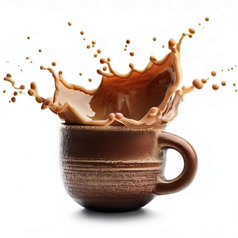 Premium AI Image Cup With A Splash Of Hot Chocolate On White Background Generative AI
