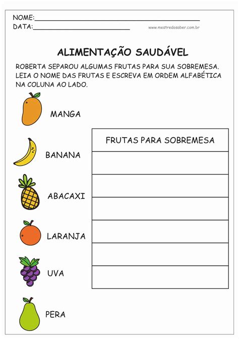 Atividades Sobre Alimenta O Saud Vel Mestre Do Saber