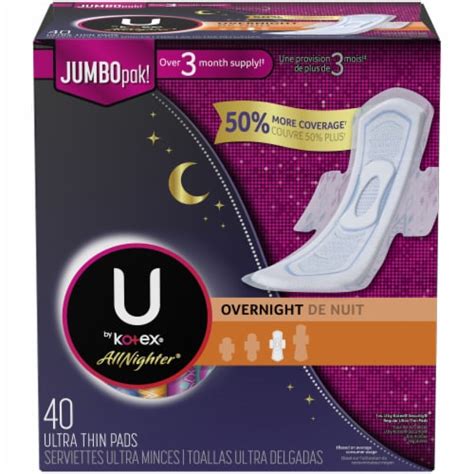 U By Kotex Allnighter Ultra Thin Overnight Pads With Wings 40 Ct Smith’s Food And Drug