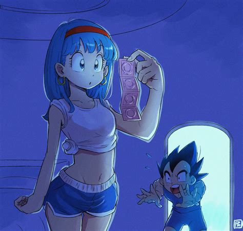 The Big Imageboard Tbib 1boy 1girl Absurdres Blue Eyes Blue Hair Bra Dragon Ball Condom