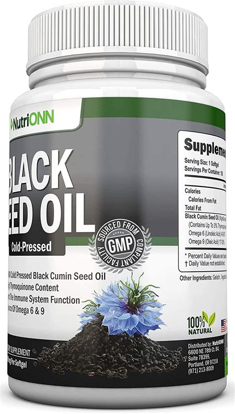 Black Seed Oil Softgels 1000mg 180 Capsules Cold Pressed Non Gmo Black Cumin Seed Extract