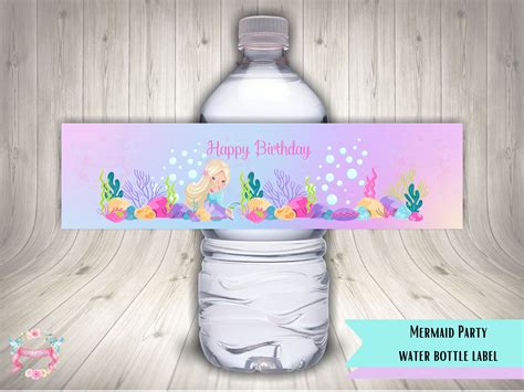 Mermaid Party Water Bottle Labels Printable Bottle Labels 2x8 Inches