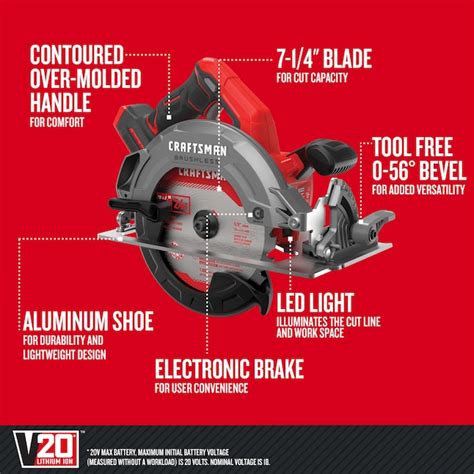 Craftsman V20 20 Volt Max 7 1 4 In Brushless Cordless Circular Saw In The Circular Saws