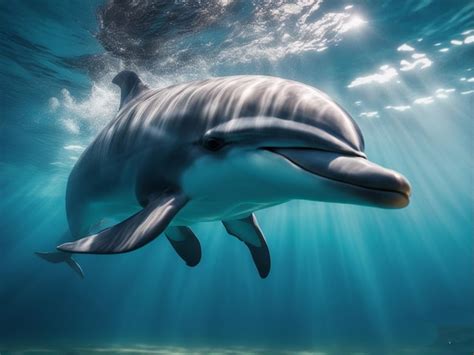 Premium Photo A Dolphin Swims In The Ocean With A Dolphin In The