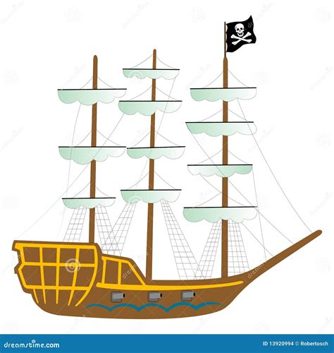 Pirate Ship Isolated On White Stock Vector Illustration Of Blue