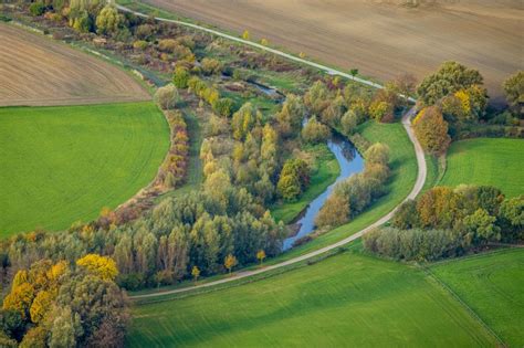 Bergkamen Von Oben Herbstluftbild Fahrradweg Radweg Entlang Der