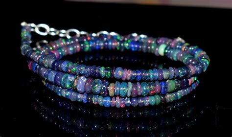 Sterling Silver Natural Ethiopian Opal Gemstone Beads Necklace