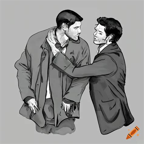 Dean Winchester And Castiel Sharing An Emotional Hug On Craiyon