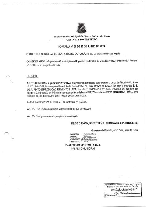 ATO DE DESIGNAÇÃO DO FISCAL DE CONTRATO Prefeitura Municipal de Santa